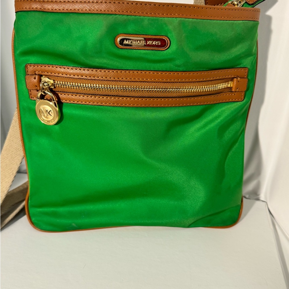 Michael Kors Emerald and Tan Handbag